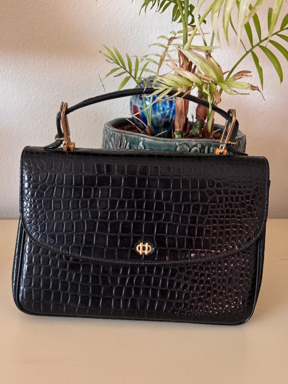 Vintage Black Faux Crocodile Bag